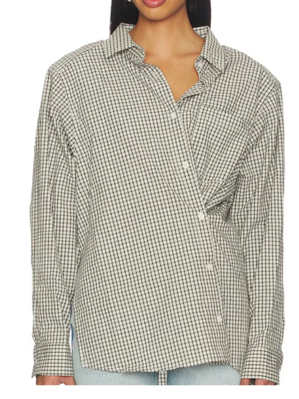 Lioness Black and White Checked Button-Up Blouse